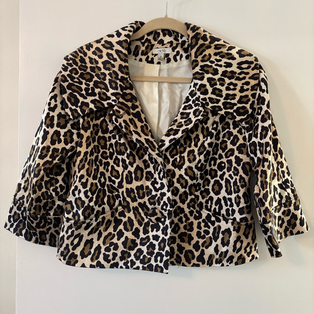 Cache Vintage Leopard Satin Cropped Blazer Jacket